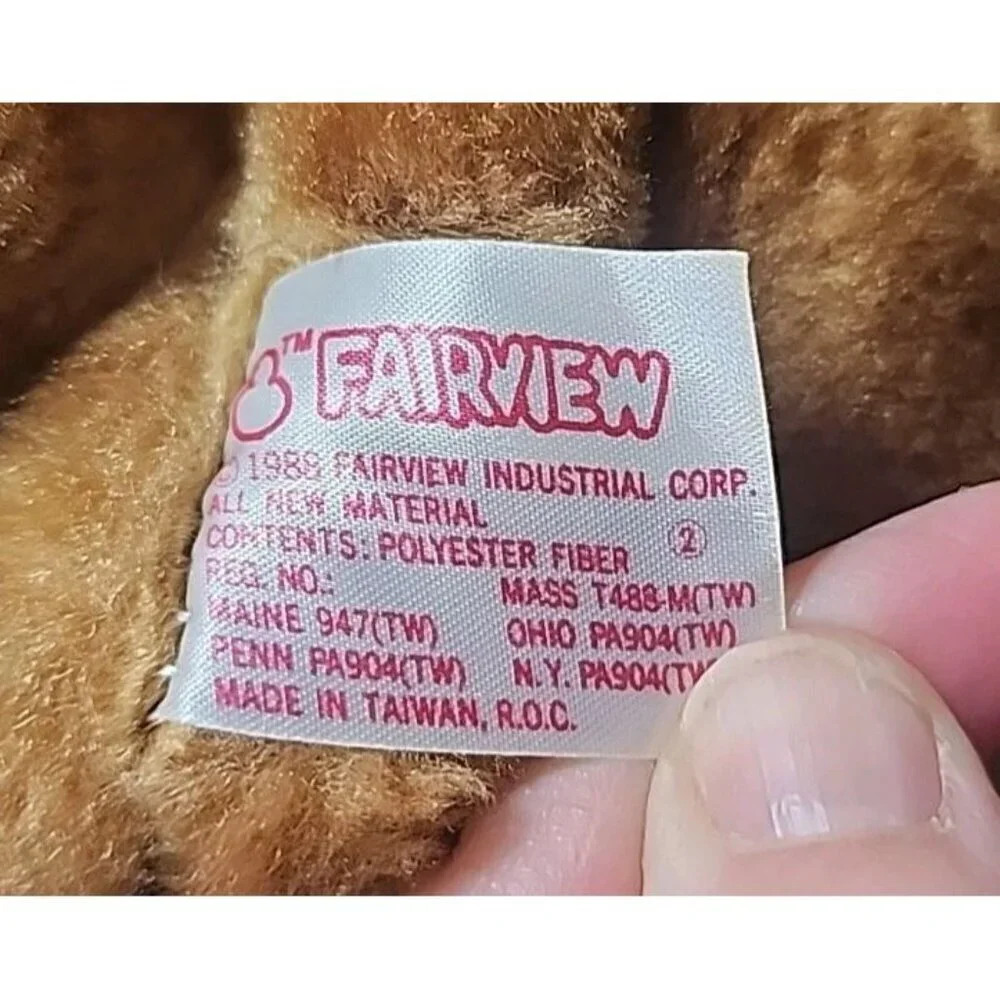 1988 Fairview Brown Santa Hat Plush Teddy Bear Christmas Stocking Pouch Vintage
